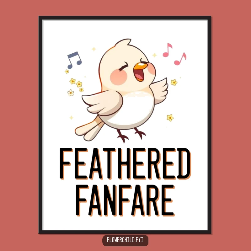 Funny Singing Bird Flower Wings Poster: Happy Melody Maker Art, Whimsical Funny Gift Decor