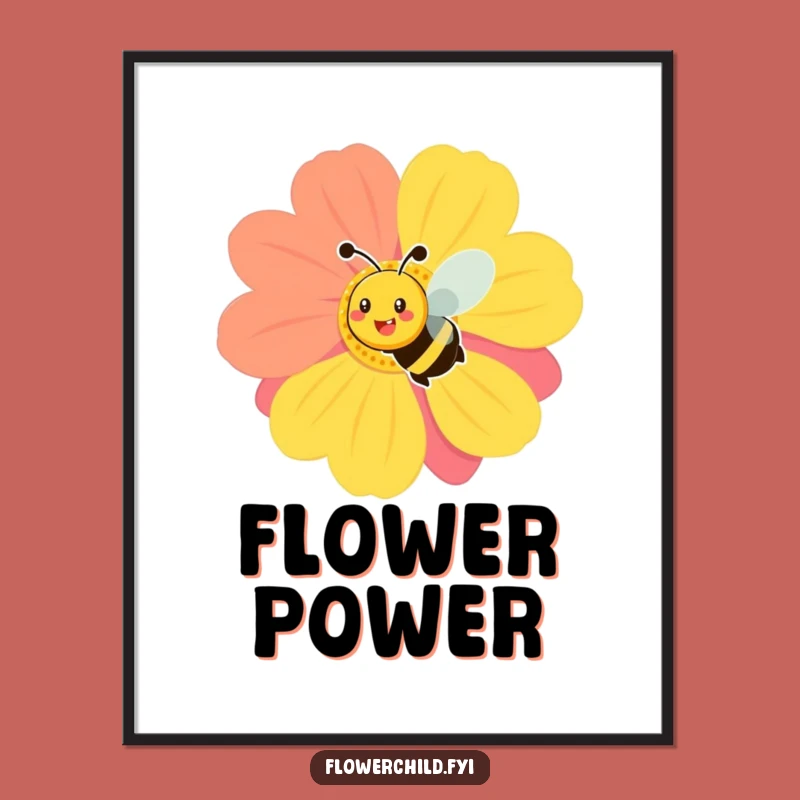 Funny Smiling Bee Flower Poster - Cheerful Garden Wall Art Print