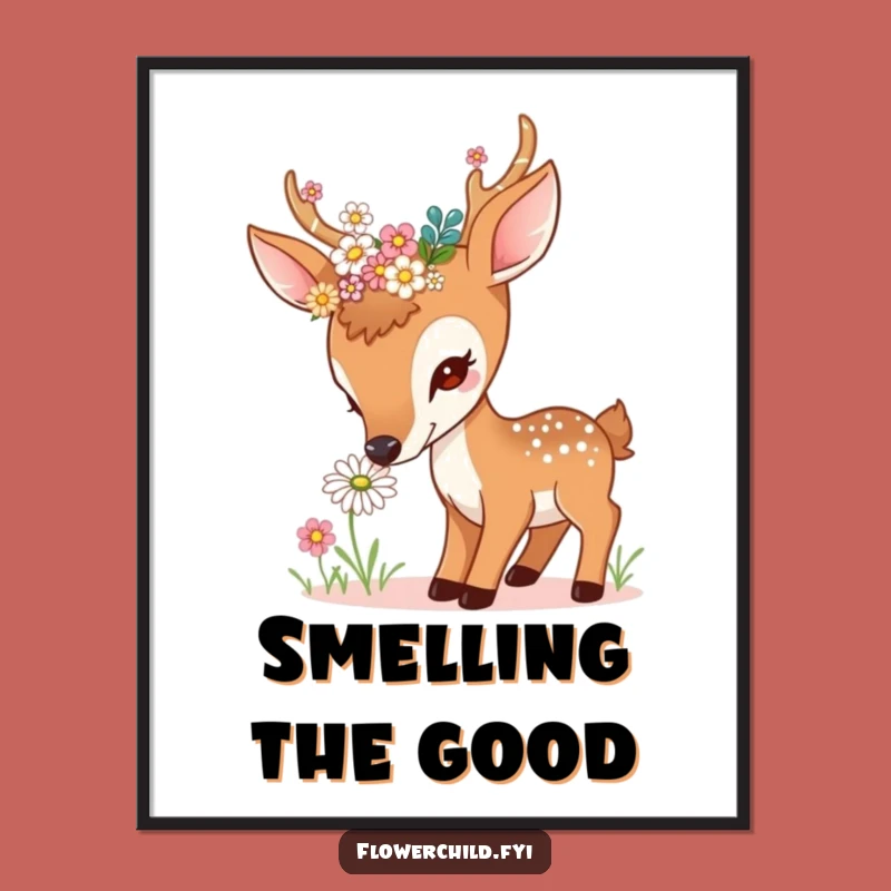 Funny Curious Deer Daisy Poster - Bring Gentle Nature Art Home