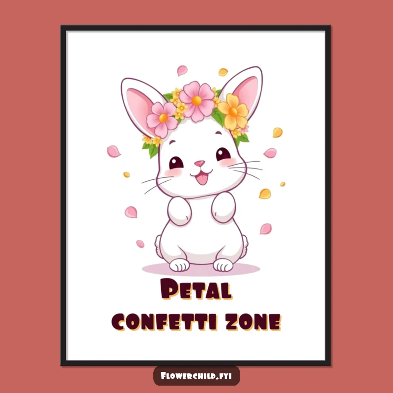Funny Bunny Flower Toss Poster: Vibrant Wall Art for a Cheerful Atmosphere