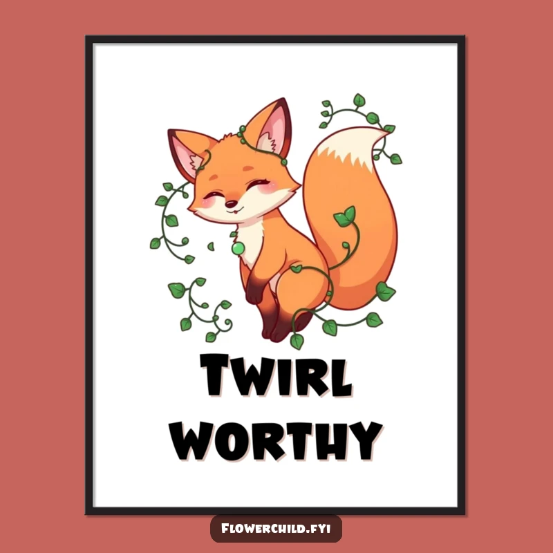 Funny Playful Fox Vines Poster - Whimsical Woodland Wall Art Gift