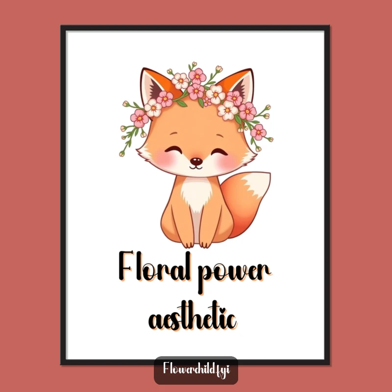 Whimsical Fox Blossom Poster: Funny Art to Brighten Your Space