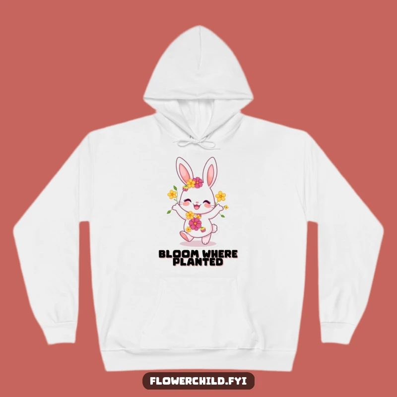 Funny Joyful Bunny Dancing Hoodie: Cozy Whimsy and Floral Charm