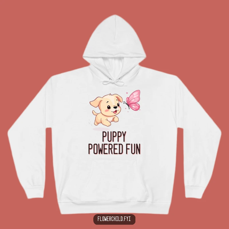 Funny Puppy Petal Butterfly Hoodie: Cozy Chase Scene, Warm Funny Gift for Comfort