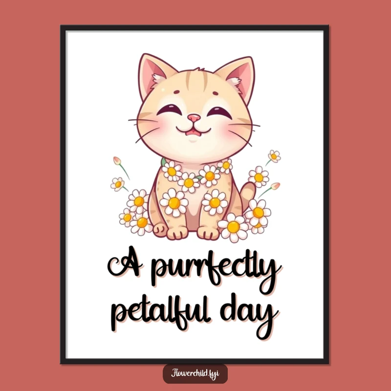 Smiling Cat Daisy Chain Free Printable Wall Art - Whimsical Downloadable Decor