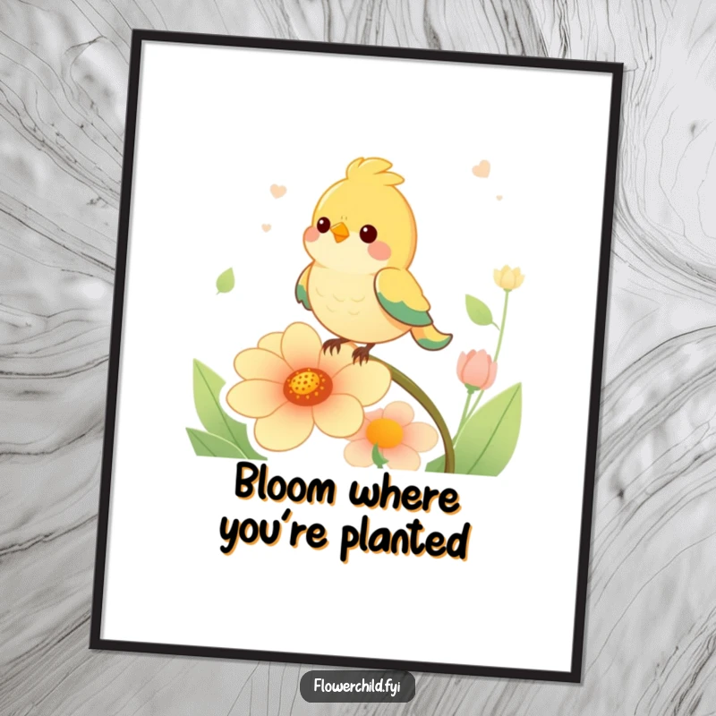 Funny free printable wall art of a gleeful bird serenading a vibrant singing flower, bringing joy to any room.