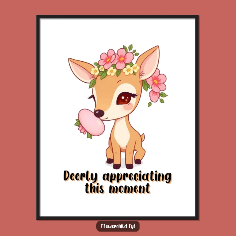 Free Printable Wall Art: Curious Deer Smelling Flowers! Whimsical Decor