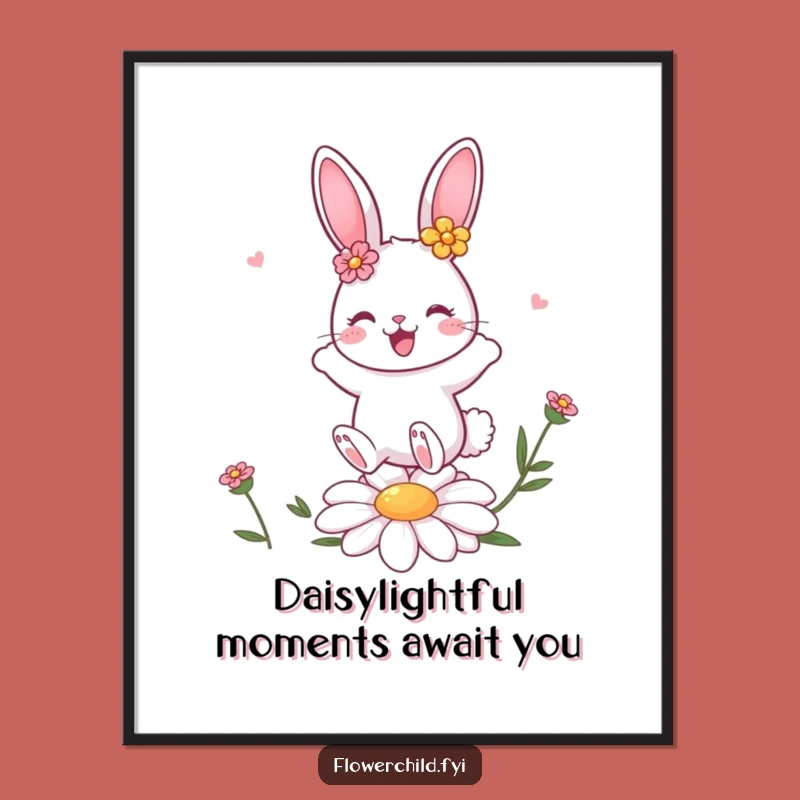 Free Printable Bunny Art: Cute Flower Bunny Bouncing! Whimsical Downloadable Wall Decor.