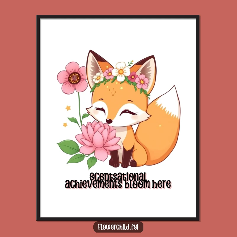 Free Printable Fox Art: Curious Flower Crown Fox! Whimsical Downloadable Wall Decor.