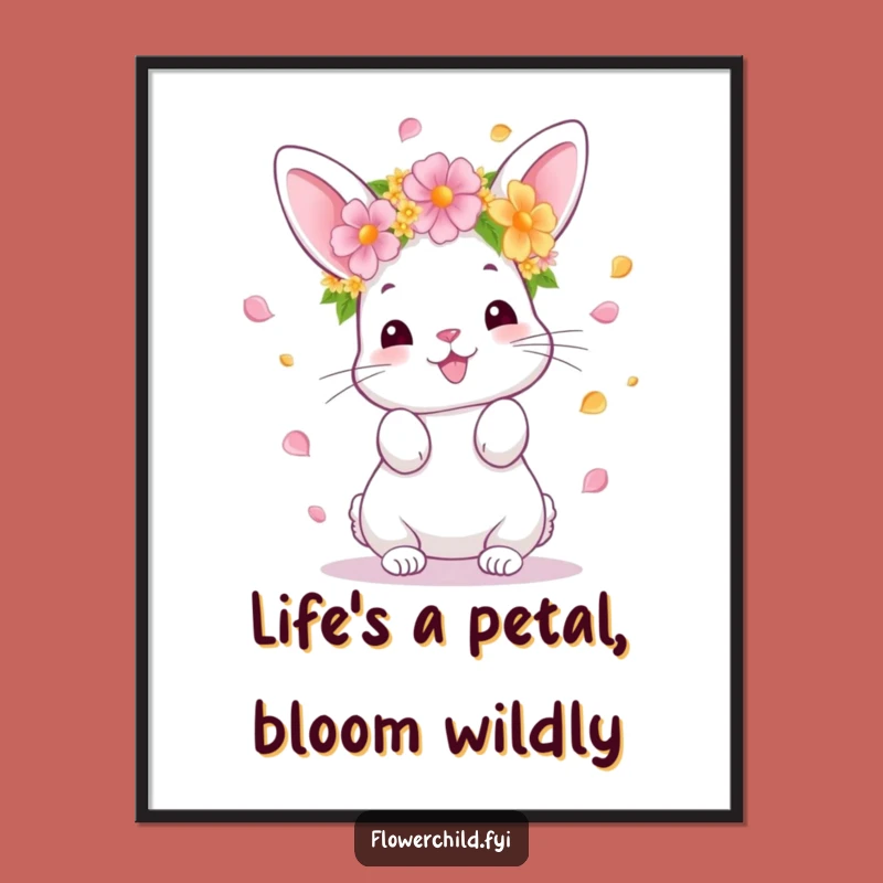 Free Printable Wall Art: Bunny Petal Toss, Funny Downloadable Art for Boho & Kids Rooms