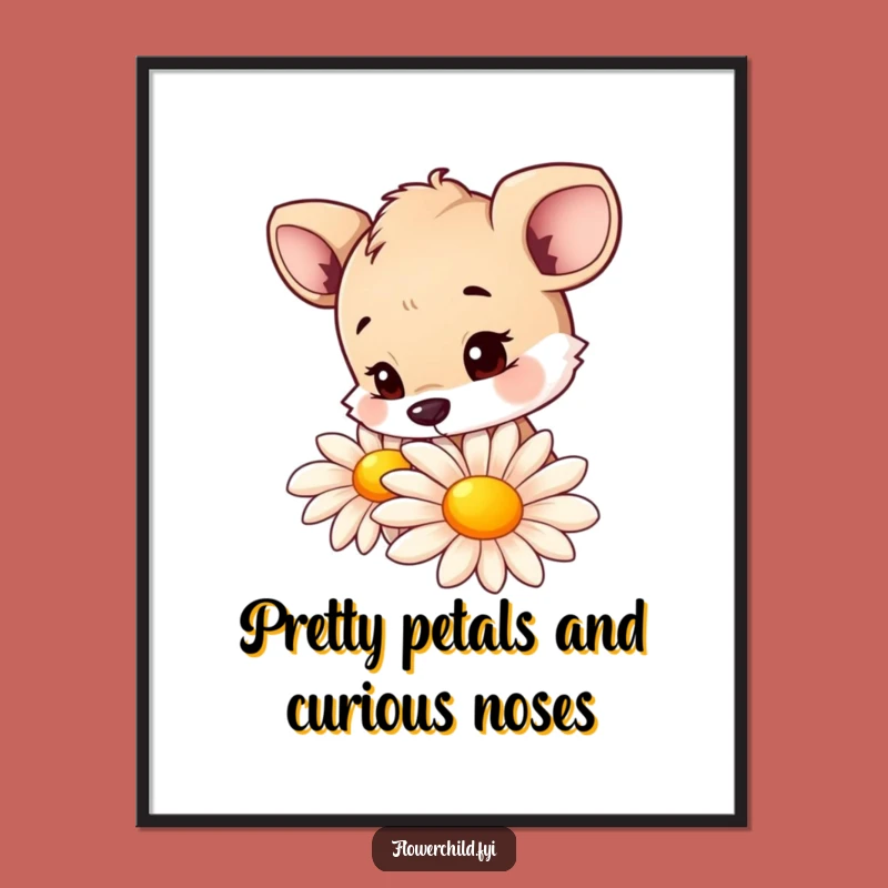 Free Printable Wall Art: Curious Animal Sniffing Daisy, Funny Nature Decor