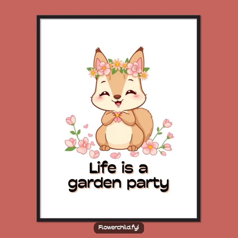 Free Printable Wall Art: Cute Squirrel Flower Crown Funny Downloadable Art