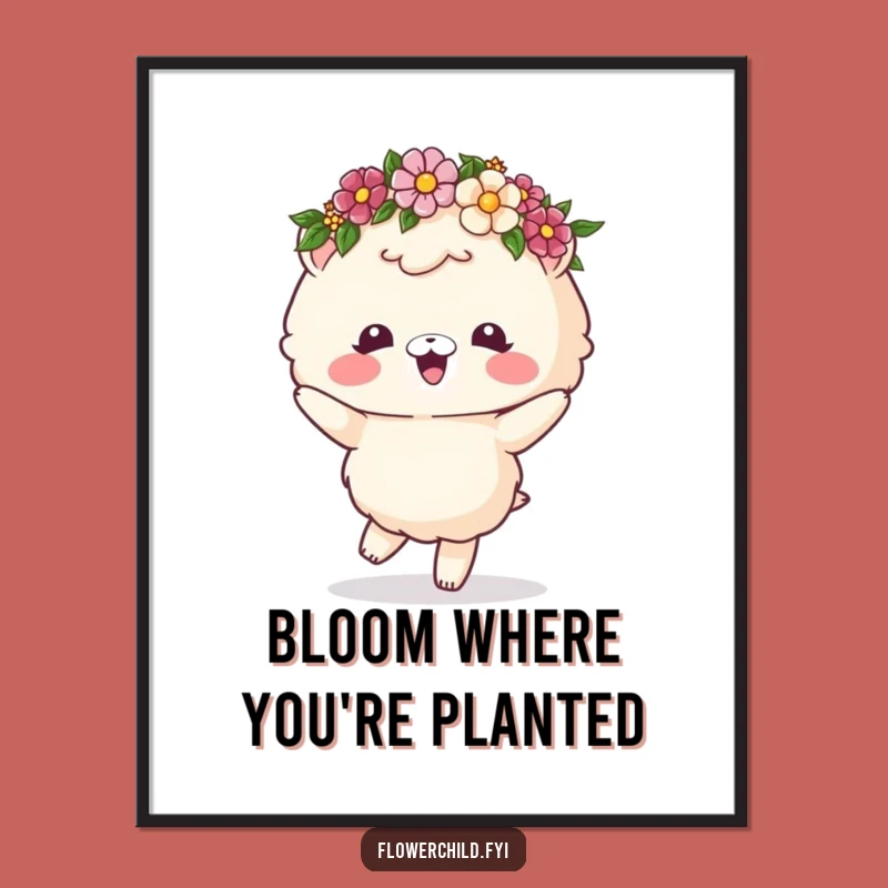 Free Printable Wall Art: Fluffy Animal Dancing Joyfully in Flower Crown, Funny Decor