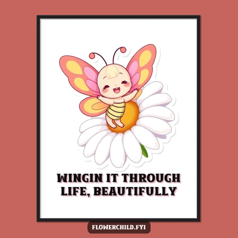 Free Printable Wall Art: Funny Dancing Butterfly Daisy Design, Quirky Home Decor