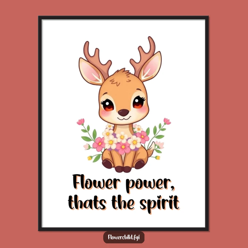 Free Printable Wall Art: Gentle Deer Flower Garland Funny Downloadable Art & Gift