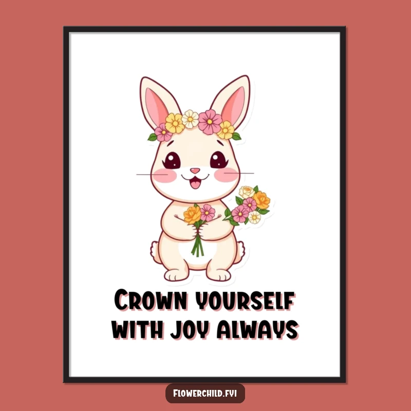 Free Printable Wall Art: Happy Rabbit Flower Crown, Whimsical Decor