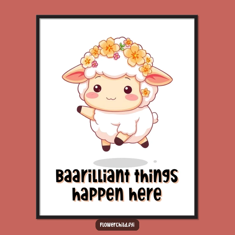 Funny Free Printable Wall Art: Happy Skipping Sheep, Cheerful Downloadable Decor