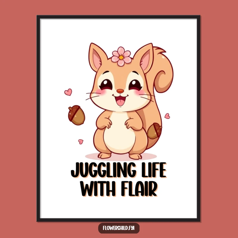 Funny Free Printable Squirrel Wall Art: Petal Juggler Downloadable Decor