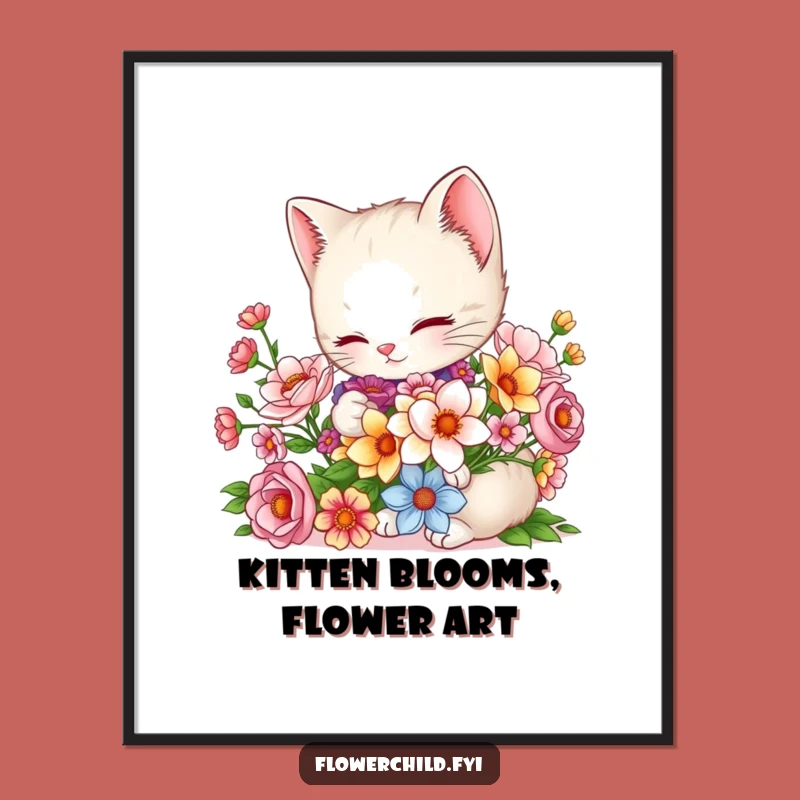 Free Printable Kitten Wall Art: Floral Bouquet for a Charming Downloadable Decor