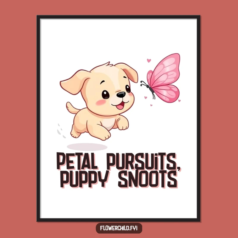Free Printable Wall Art: Funny Puppy Butterfly Chase Scene, Playful Downloadable Decor Gift