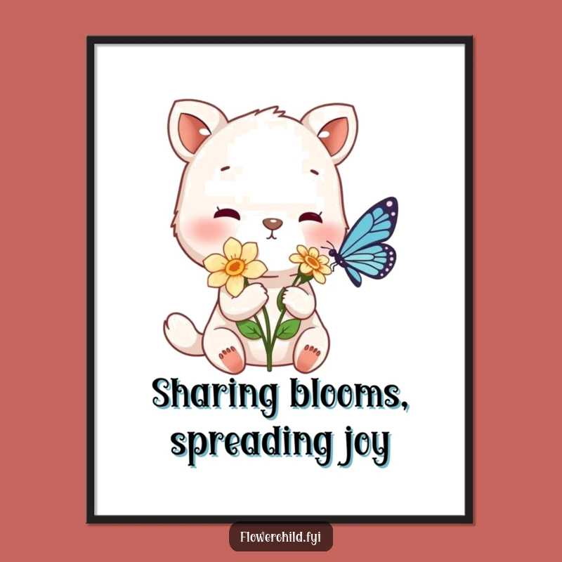Free Printable Wall Art: Gentle Animal Offers Flower to Butterfly, Calm Decor