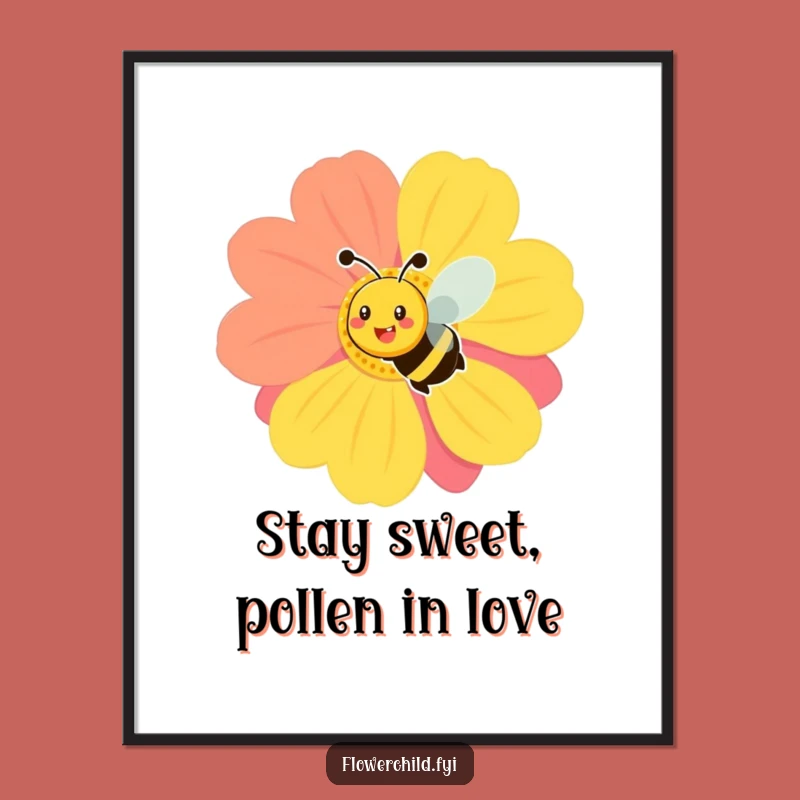Free Printable Wall Art: Smiling Bee Flower Funny Downloadable Art & Gift