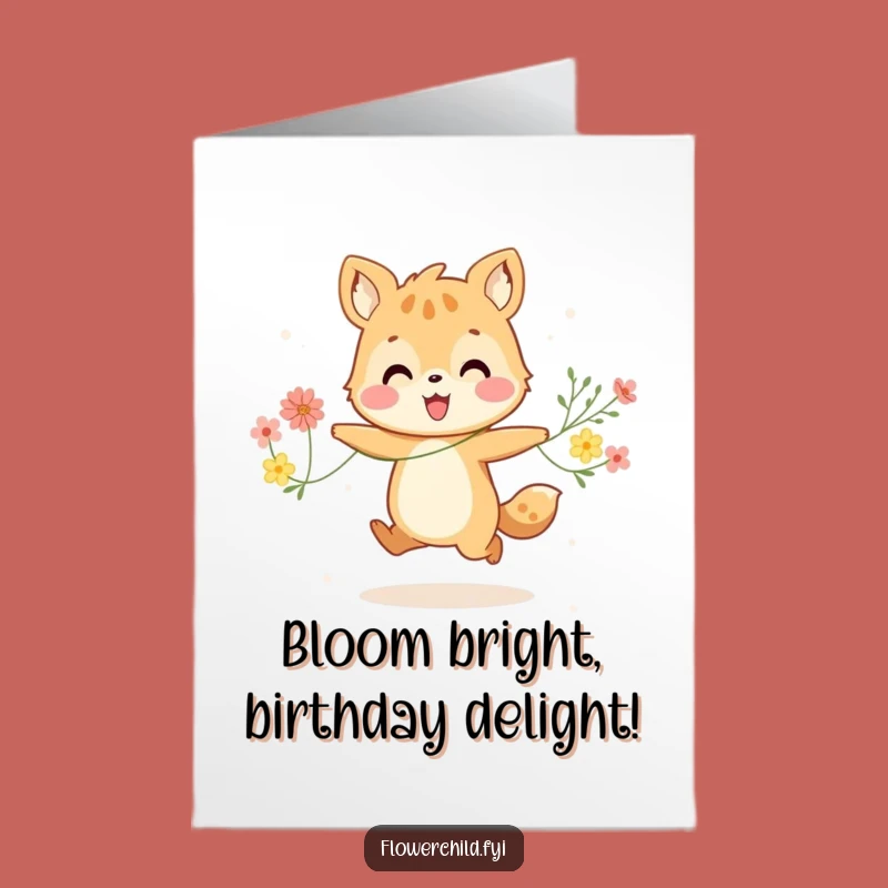 Free Printable Birthday Card: Skipping Flower Animal - Joyful Greetings!