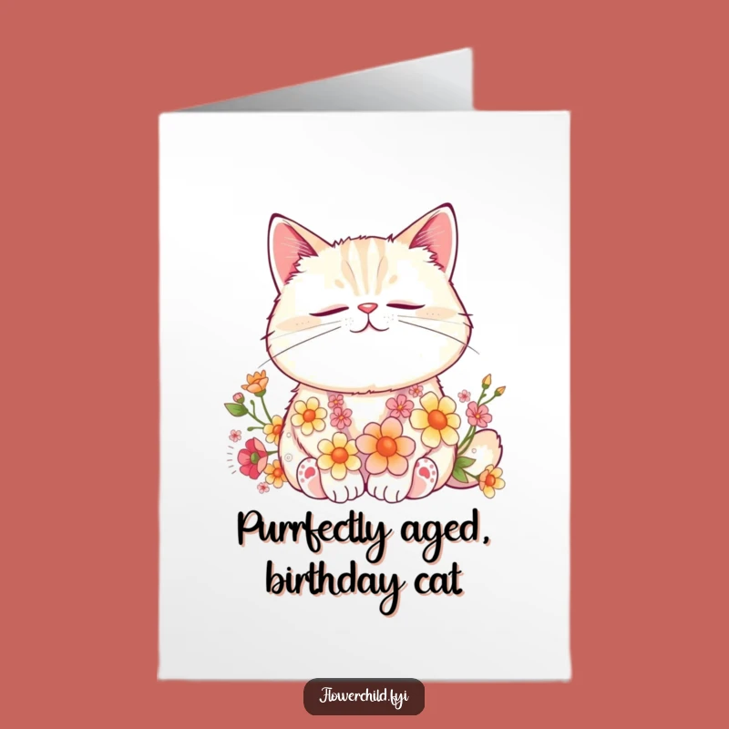 Free Printable Birthday Card: Funny Cat Flower Nap, Cozy Downloadable Gift