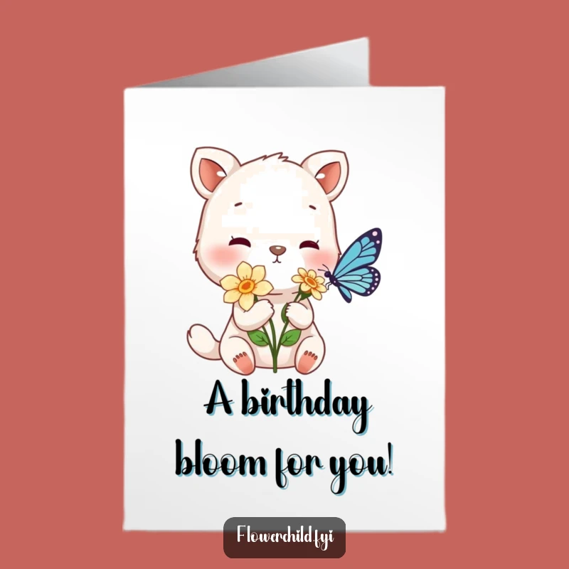 Free Printable Birthday Card: Gentle Animal Offering Flower, Funny Downloadable Kindness