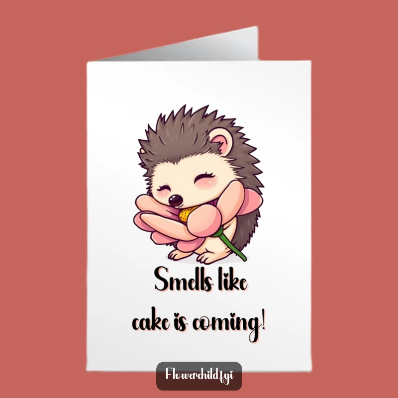 Free Printable Birthday Card: Hedgehog Flower Sniff, Whimsical Downloadable Gift