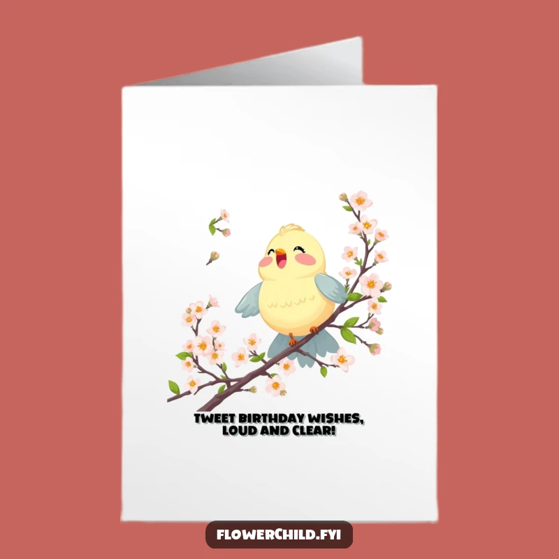 Free Printable Birthday Card: Joyful Bird Blossoms Funny Downloadable Gift