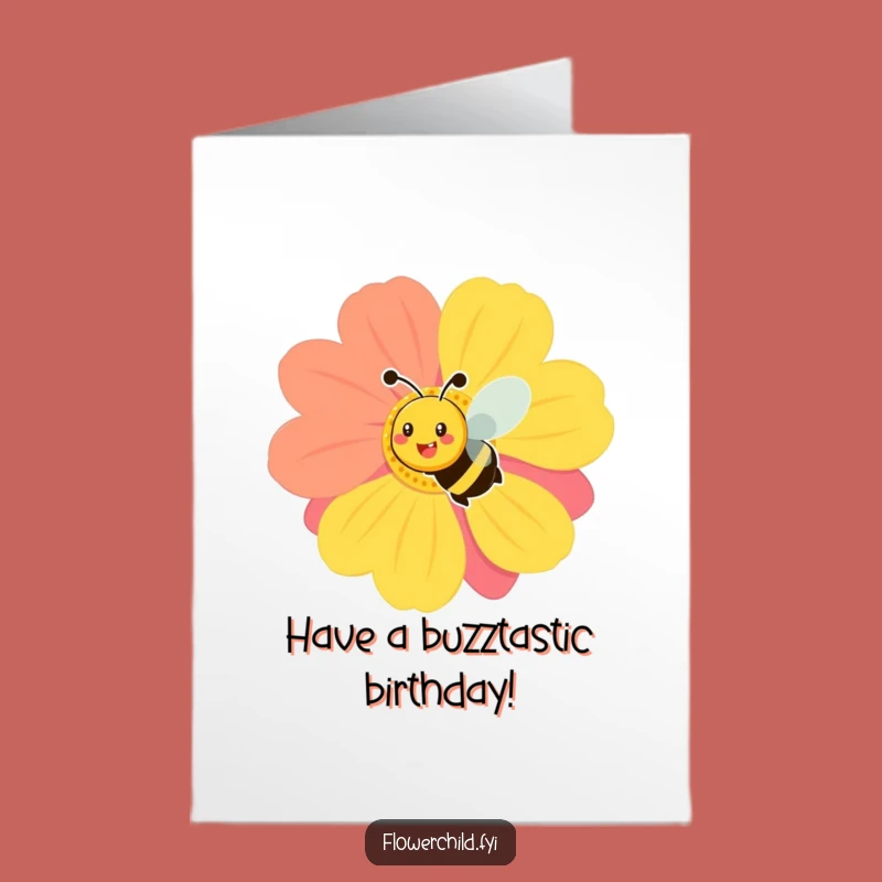 Free Printable Birthday Card: Smiling Bee Flower Funny Downloadable Gift