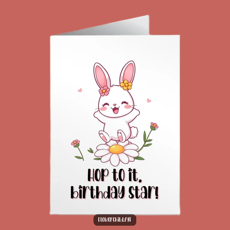 Free Printable Bunny Birthday Card: Cute Flower Bunny Bouncing Fun! A Hilarious Downloadable Gift.