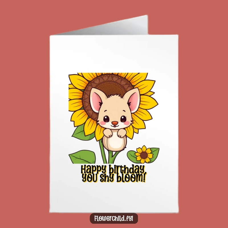 Free Printable Birthday Card: Shy Animal Sunflower Surprise Funny Downloadable Gift