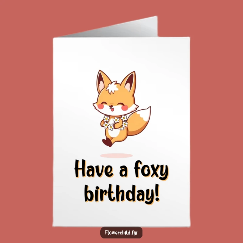Free Printable Birthday Card: Skipping Fox, Funny Downloadable Gift for Friends & Family
