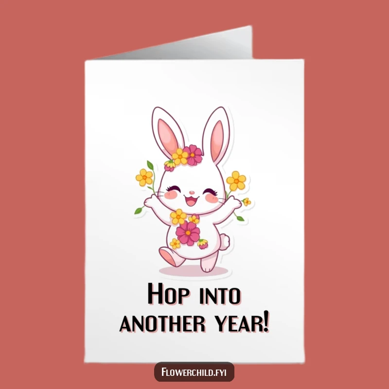 Free Printable Bunny Birthday Card: Joyful Dance for a Floral Downloadable Gift