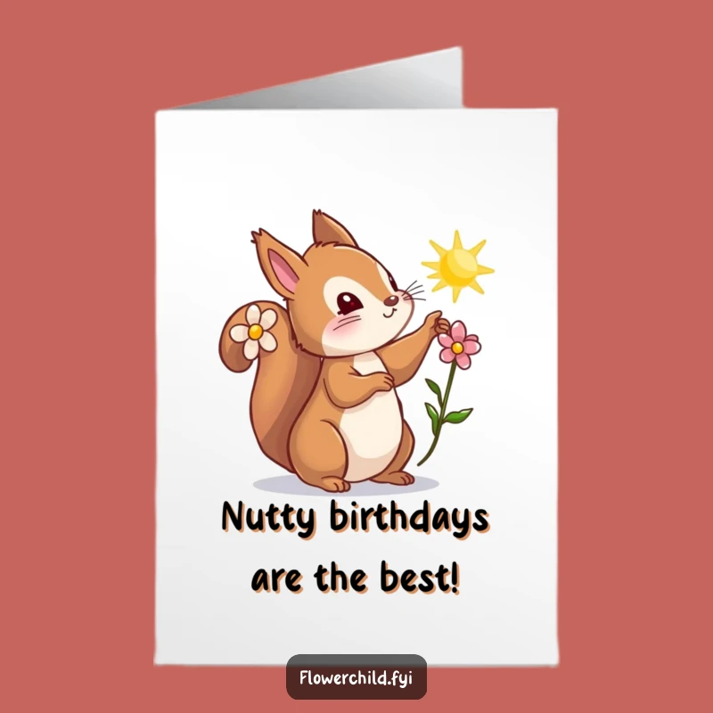 Free Printable Birthday Card: Curious Squirrel Reaching for Sunbeam Funny Downloadable Gift