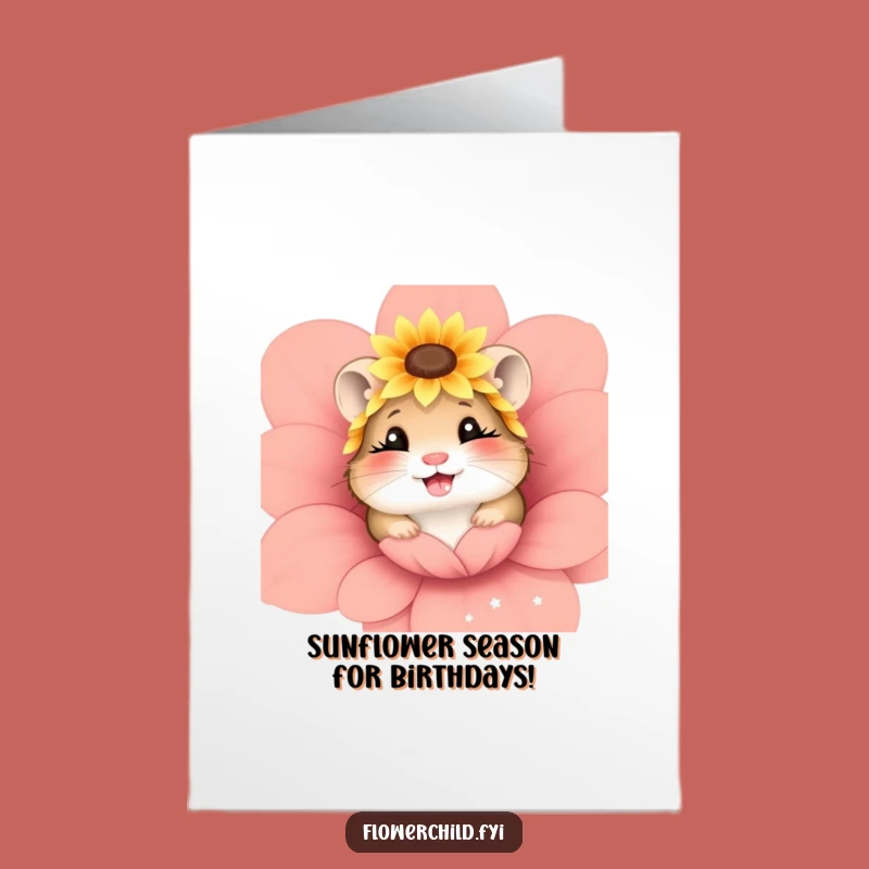 Free Printable Birthday Card Hamster: Giggling Sunflower Petal Peek Downloadable Gift!