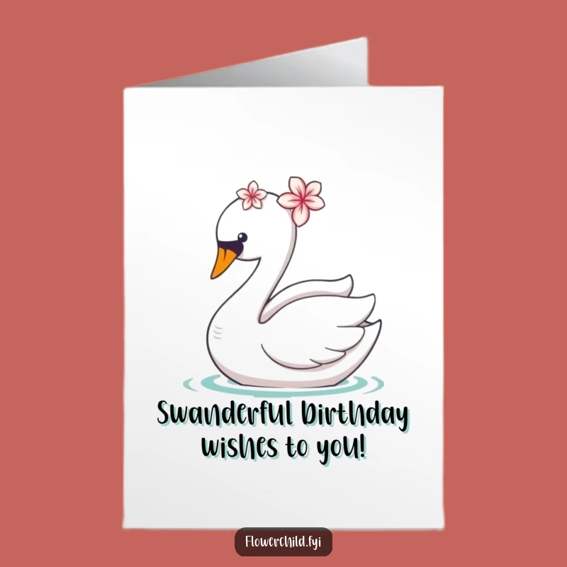 Free Printable Swan Birthday Card: Elegant Flower Swan Funny Downloadable Gift