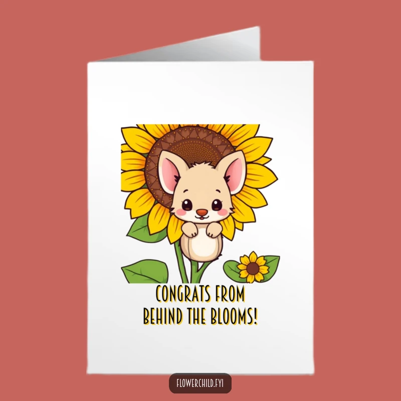 Free Printable Congrats Card: Shy Animal Sunflower Bloom Funny Downloadable Gift