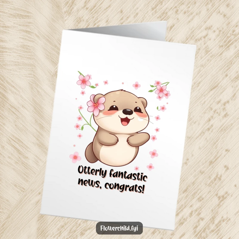 Funny Free Printable Congratulations Card: Joyful Otter with Flower, Spreading Happiness