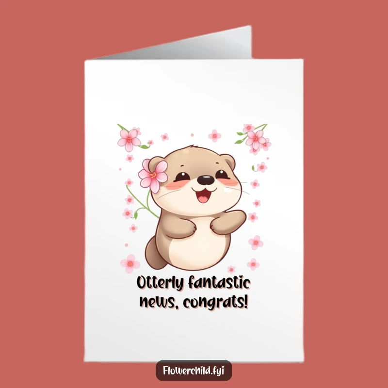 Free Printable Congrats Card: Adorable Otter Flower Design, Ideal Downloadable Gift