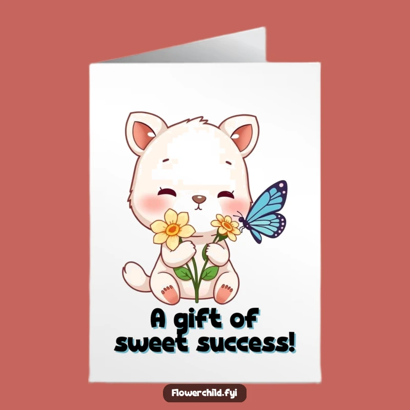 Free Printable Congrats Card: Animal Offers Flower, Butterfly, Downloadable Gentleness