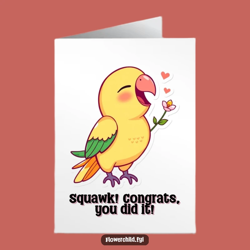 Free Printable Congrats Card: Cheerful Parrot Flower Design, Lively Downloadable Gift