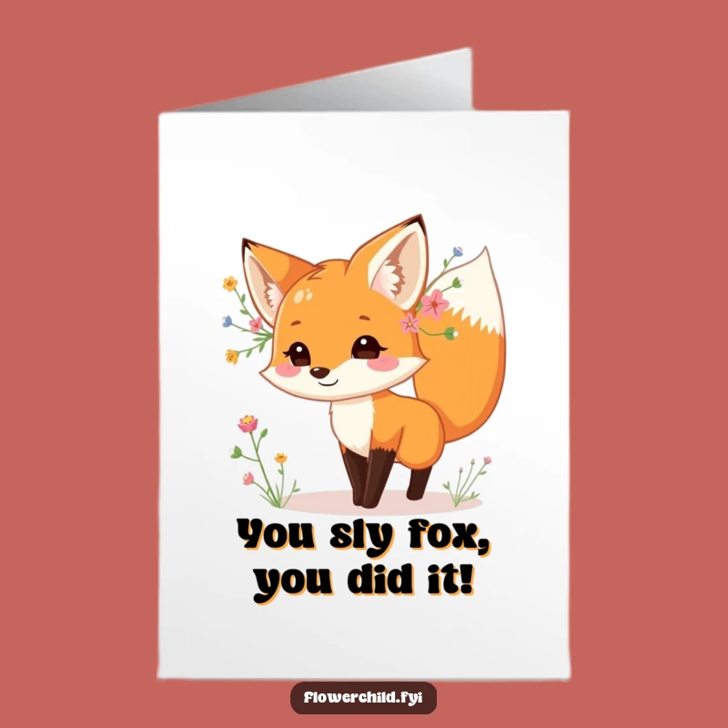 Free Printable Congrats Card: Dancing Fox Celebrates, Chic Downloadable Gift