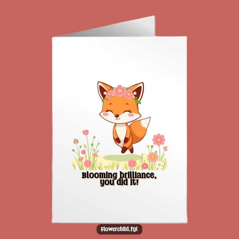 Free Printable Congrats Card: Funny Fox Flower Crown, Celebrate Success Downloadable Gift