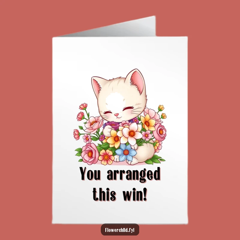 Free Printable Kitten Congrats Card: Floral Bouquet for a Lovely Downloadable Gift
