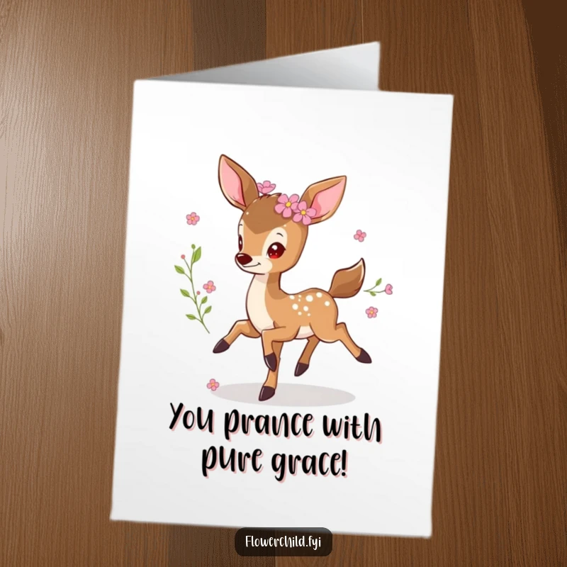 Free Printable Congratulations Card with a sweet deer prancing, adorned with flowers in its fur.