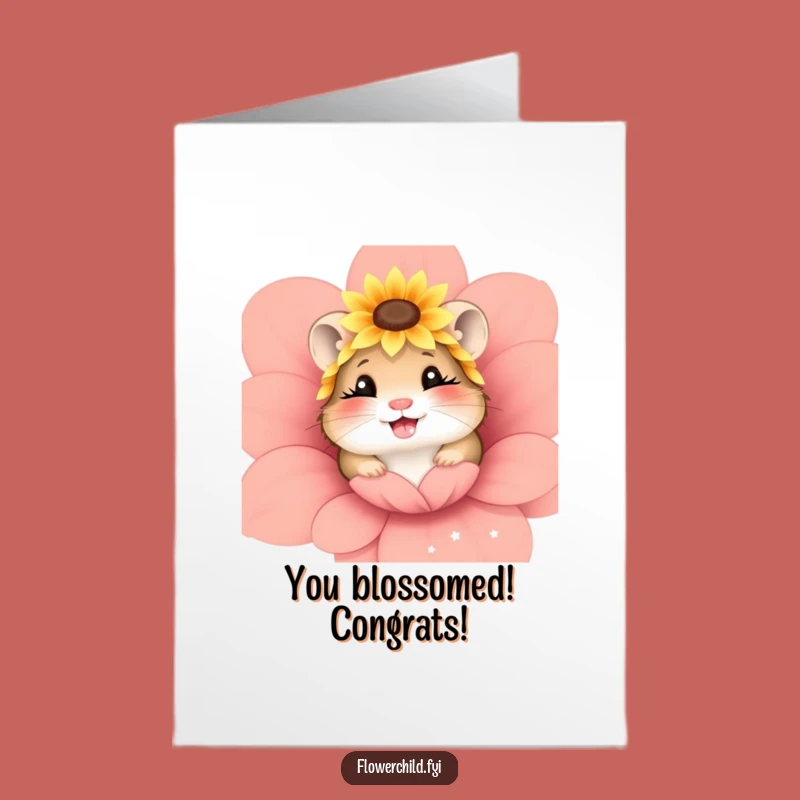 Free Printable Congratulations Card: Giggling Hamster Sunflower Bloom Surprise Downloadable!