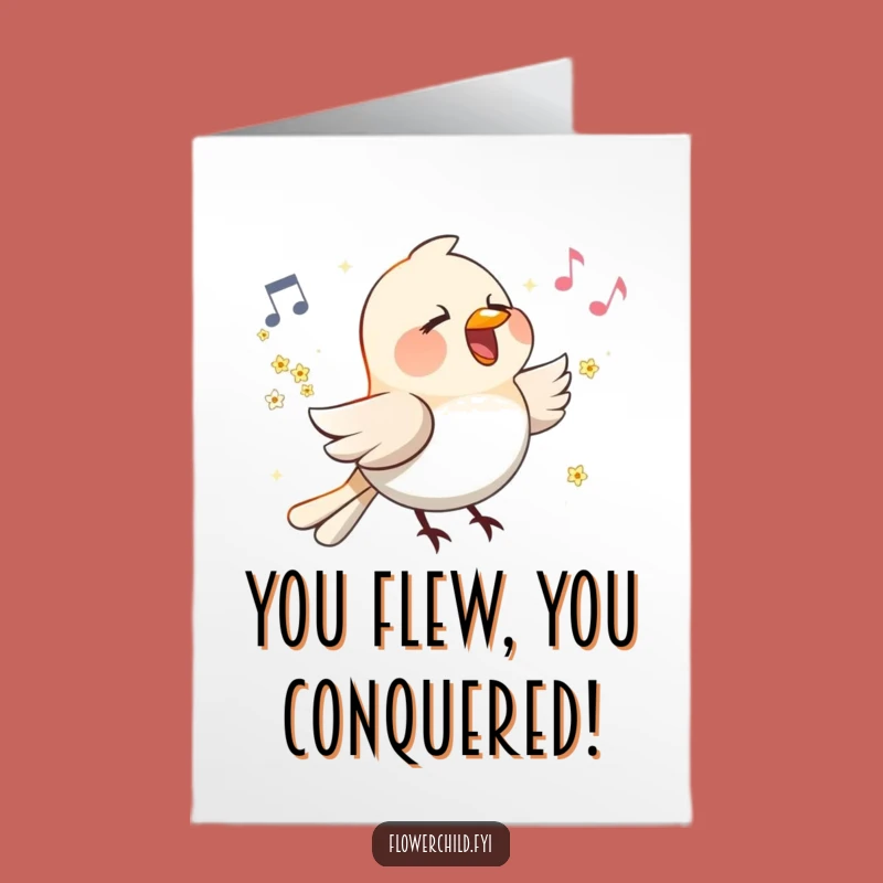 Free Printable Congrats Card: Funny Bird Flower Wings, Melodious Success Downloadable Gift